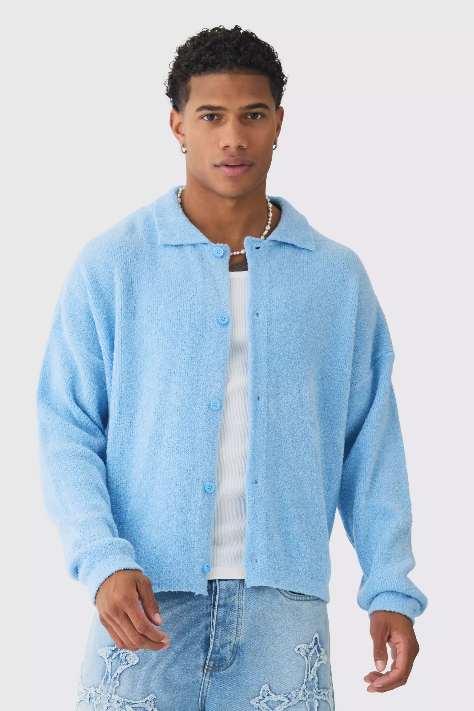 Boxy Fit Brushed Knit Cardigan | boohooMAN USA